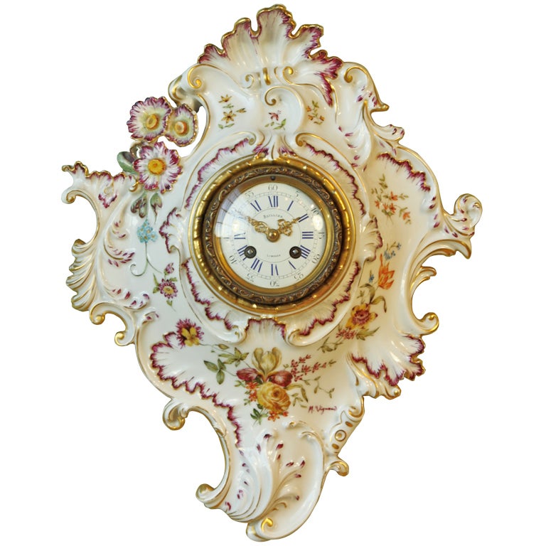Louis XV Style Limoges Porcelain Wall Clock