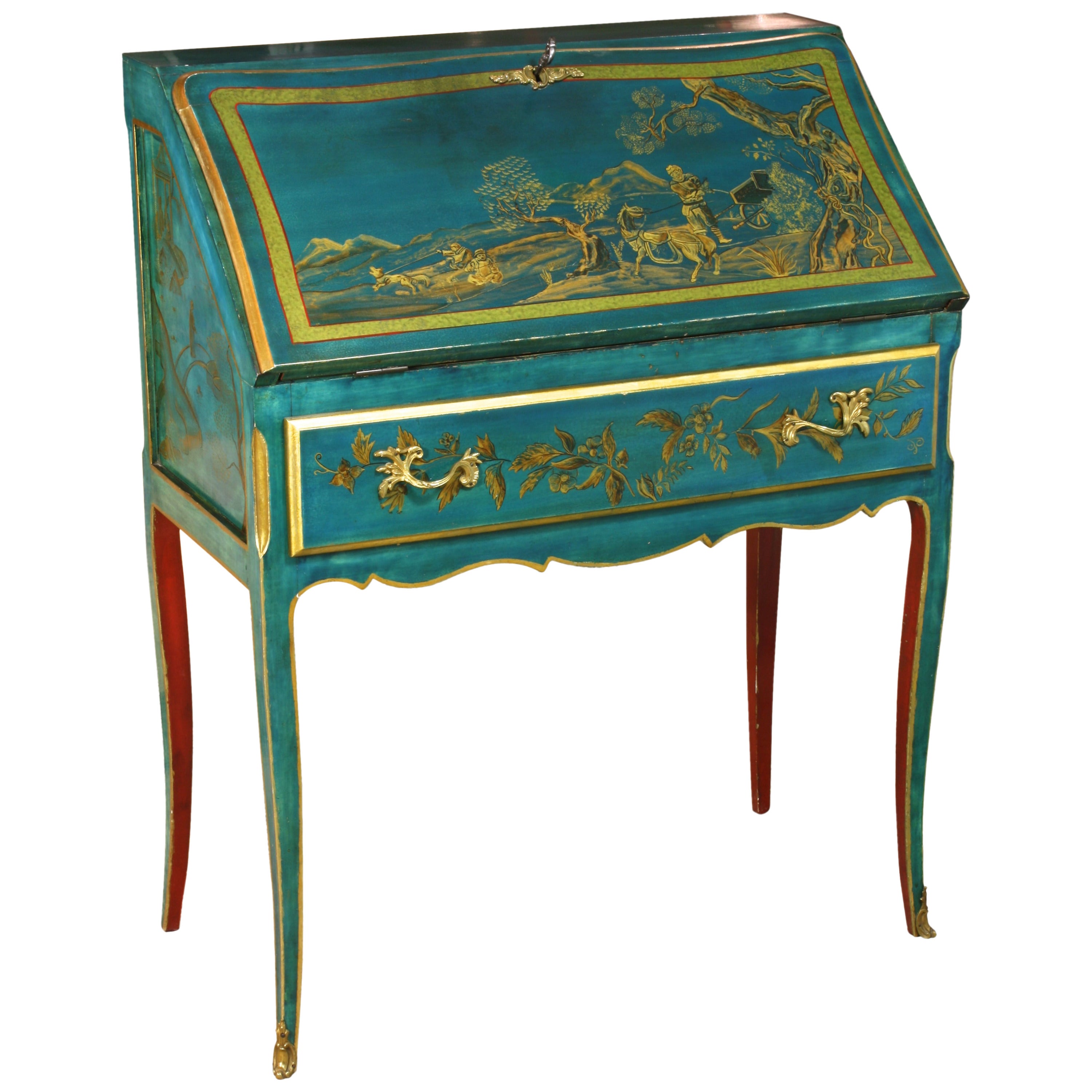 Chinoiserie-Schreibtisch im Louis XV-Stil mit schräger Platte