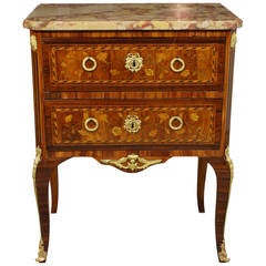 French Louis XV-XVI Transitional Period Marquetry Commode