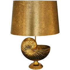 French Bronze Nautilus Shell Lamp with Faux Brass Shade 9