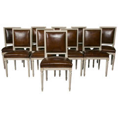 Set of Ten French Louis XVI Style Leather Dining Chairs