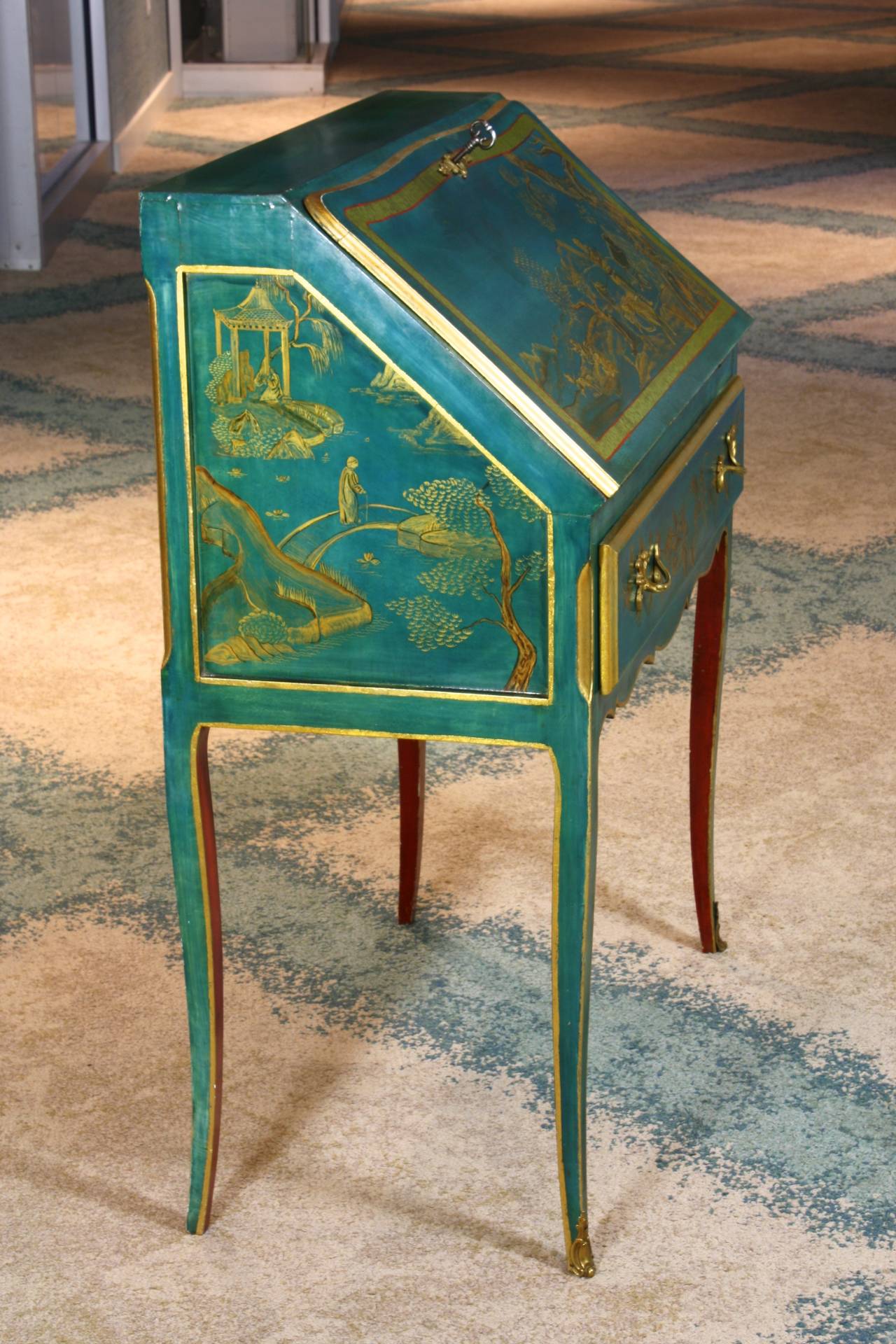 20th Century Louis XV Style Chinoiserie Slant-Top Desk For Sale