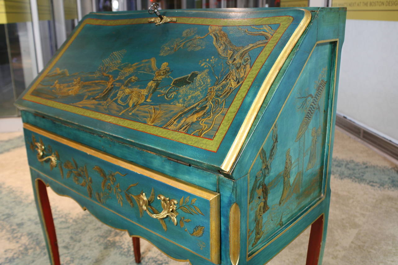 Bronze Louis XV Style Chinoiserie Slant-Top Desk For Sale