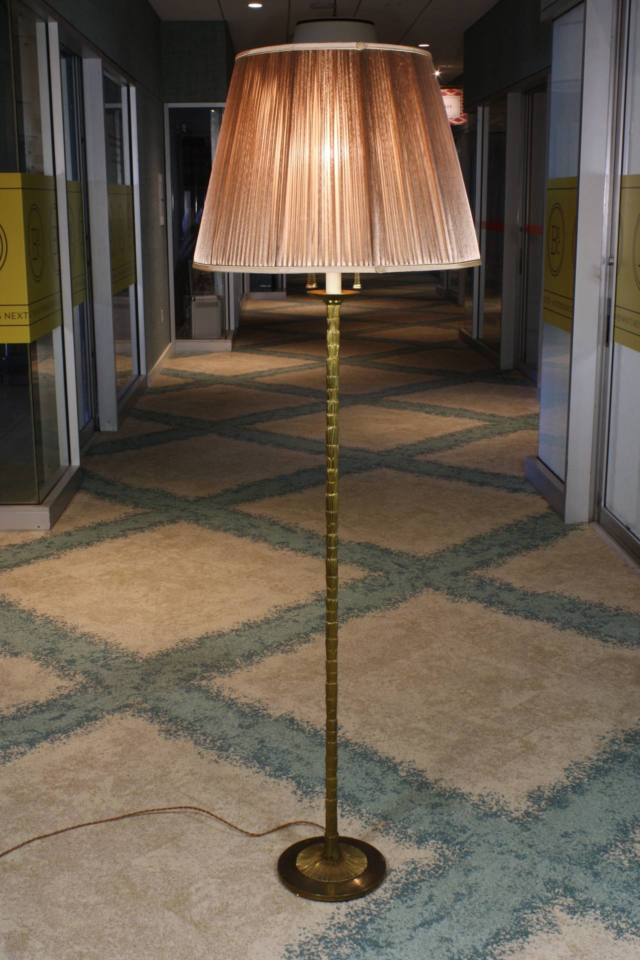 Baguès Gilt-bronze Floor Lamp with French Custom Pleated Shade