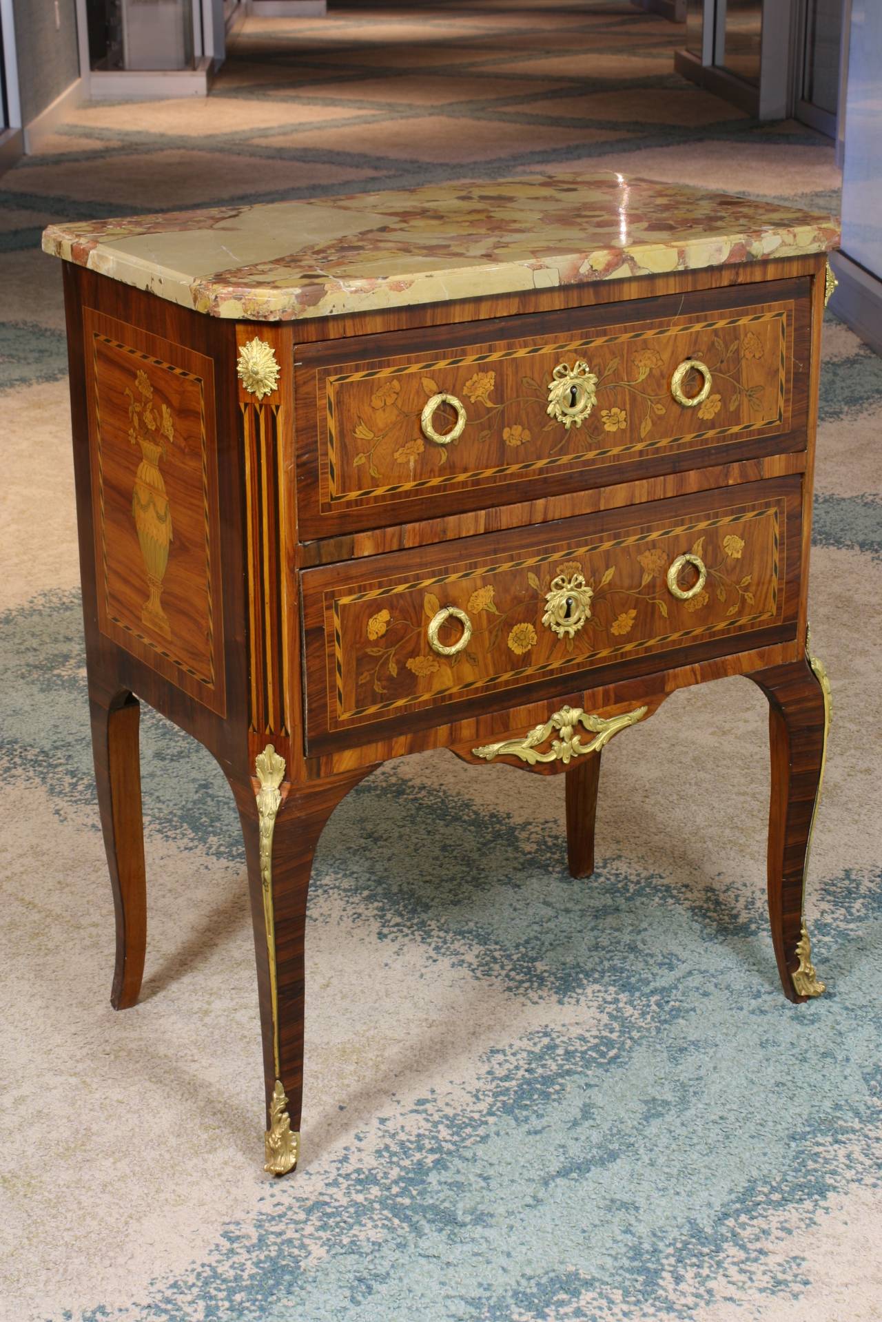 French Louis XV-XVI Transitional Period Marquetry Commode