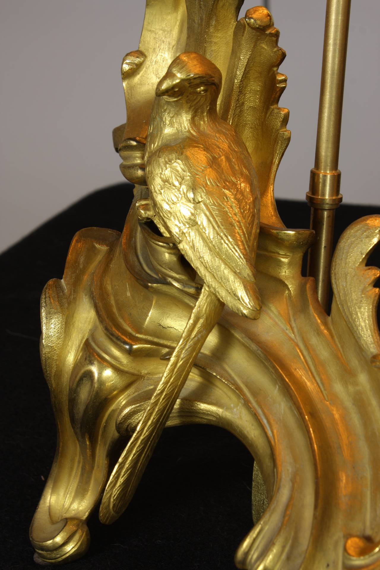 Coppia di lampade Chenet a pappagallo in bronzo dorato in stile Luigi XV francese in vendita 2