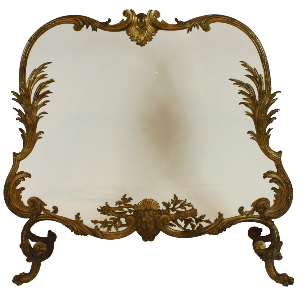 Impressive French Bronze Firescreen with Glass