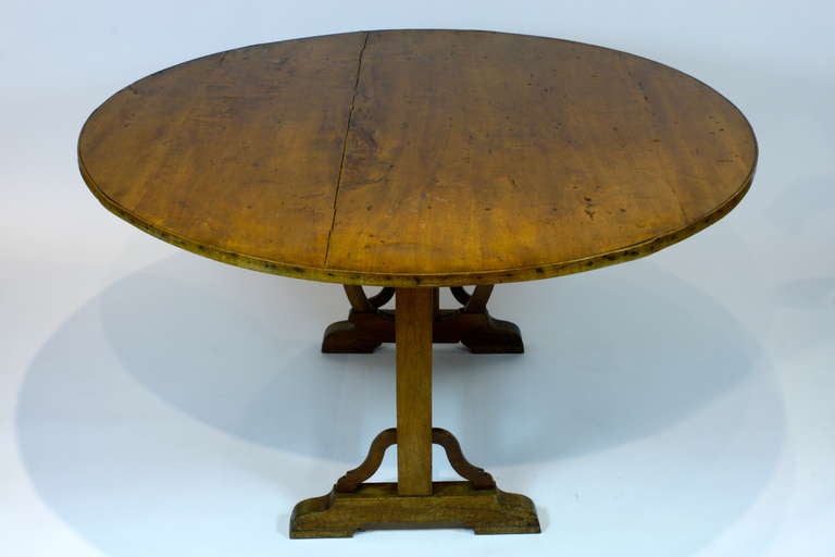 19th Century Large French Walnut Wine Tasting Table with Lyre Base