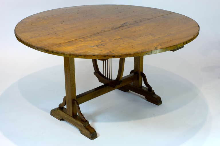 Large French Walnut Wine Tasting Table with Lyre Base 1