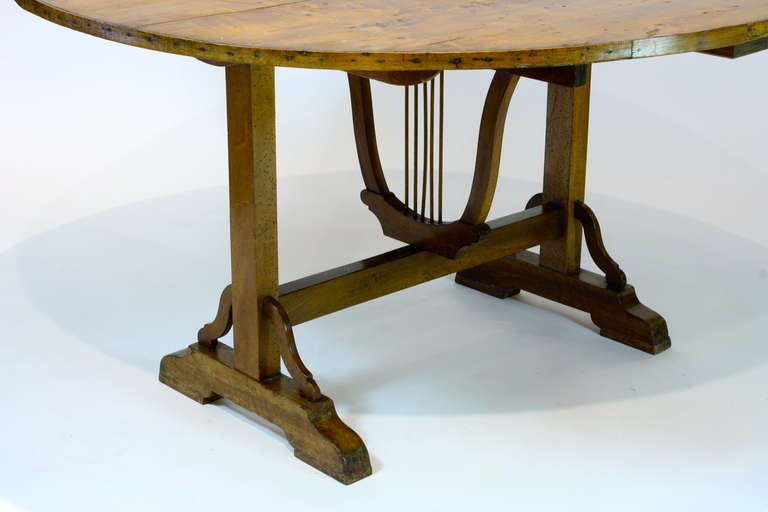 Large French Walnut Wine Tasting Table with Lyre Base 2
