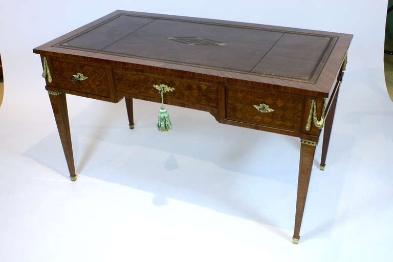 Embossed French Louis XVI Style Parquetry Desk For Sale