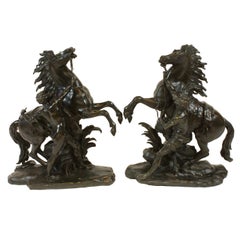 Antique Pair of French Bronze Marly Horses