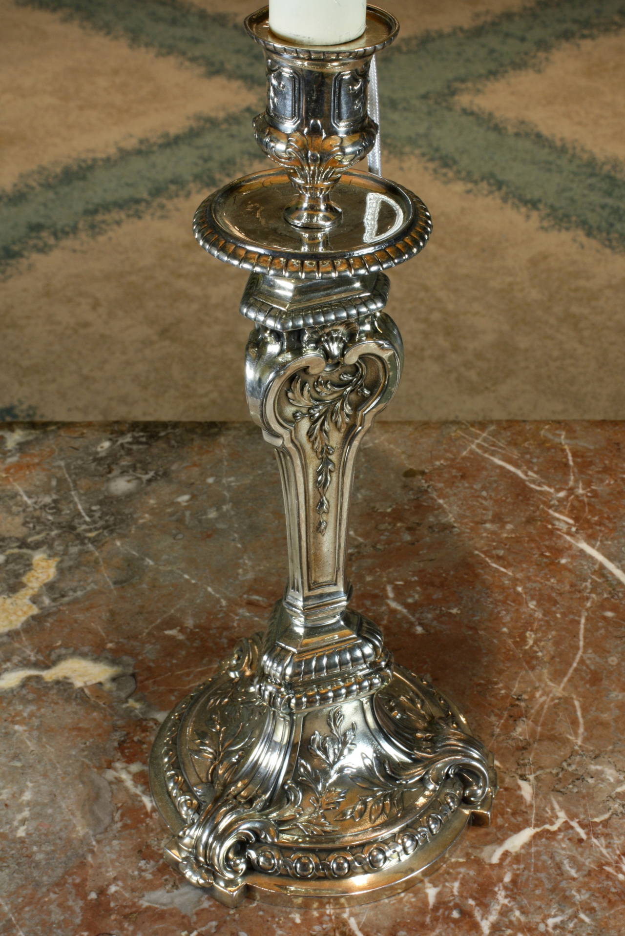 Christofle Silvered Candlestick Lamp in the Baroque Style In Good Condition For Sale In Pembroke, MA