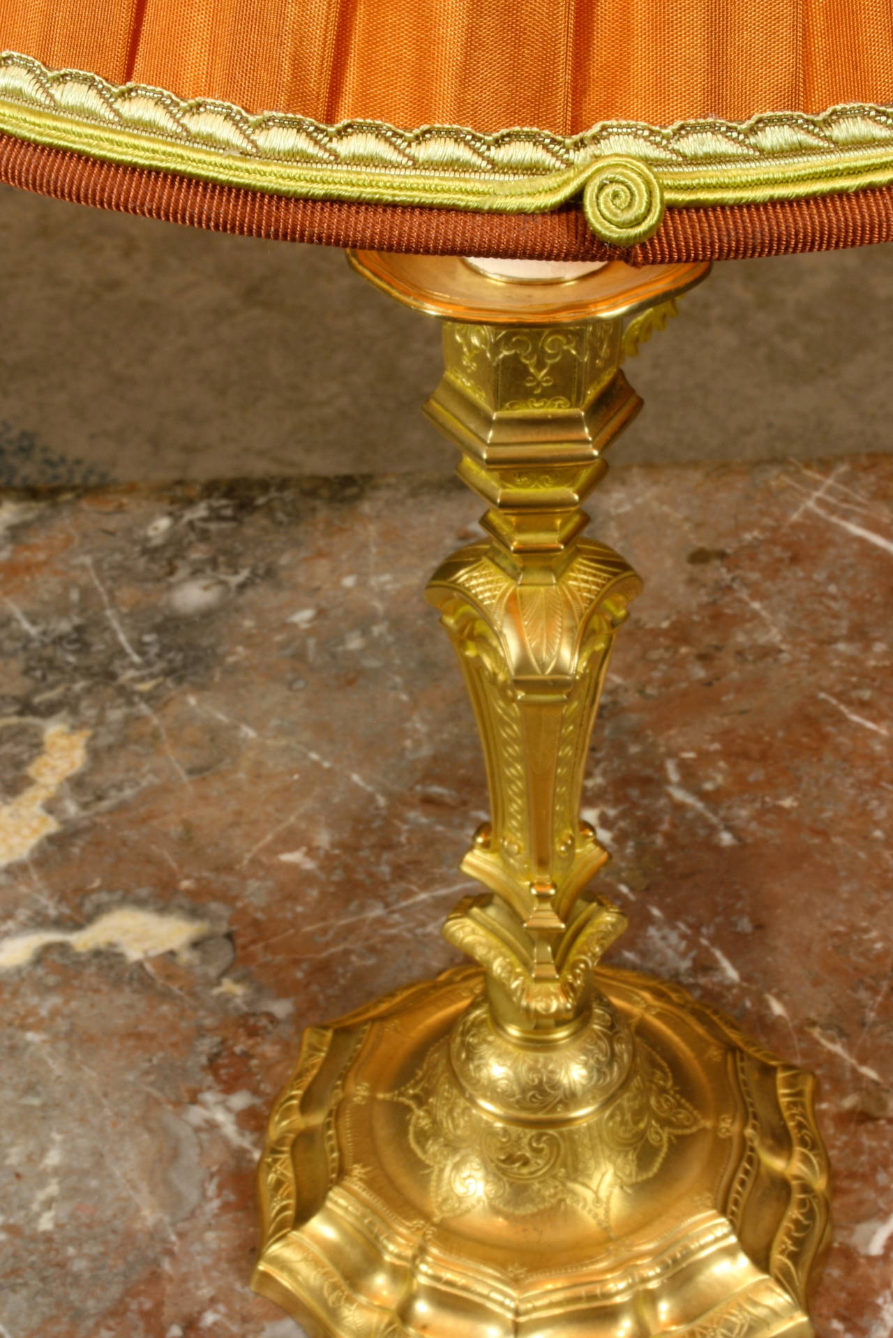 Mid-19th Century Pair of French Gilt Bronze Candlestick Lamps For Sale