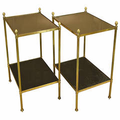 Pair of Jansen Two-Tiered Side Tables with Silver Eglomise Tops