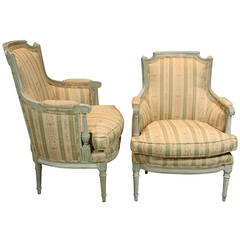 Pair of French Louis XVI Style Painted Bergeres 12