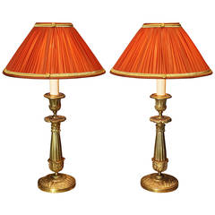 Antique Pair of French Gilt-Bronze Candlestick Lamps