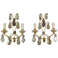 Pair of Bagues Style Gilt-Bronze and Crystal Sconces