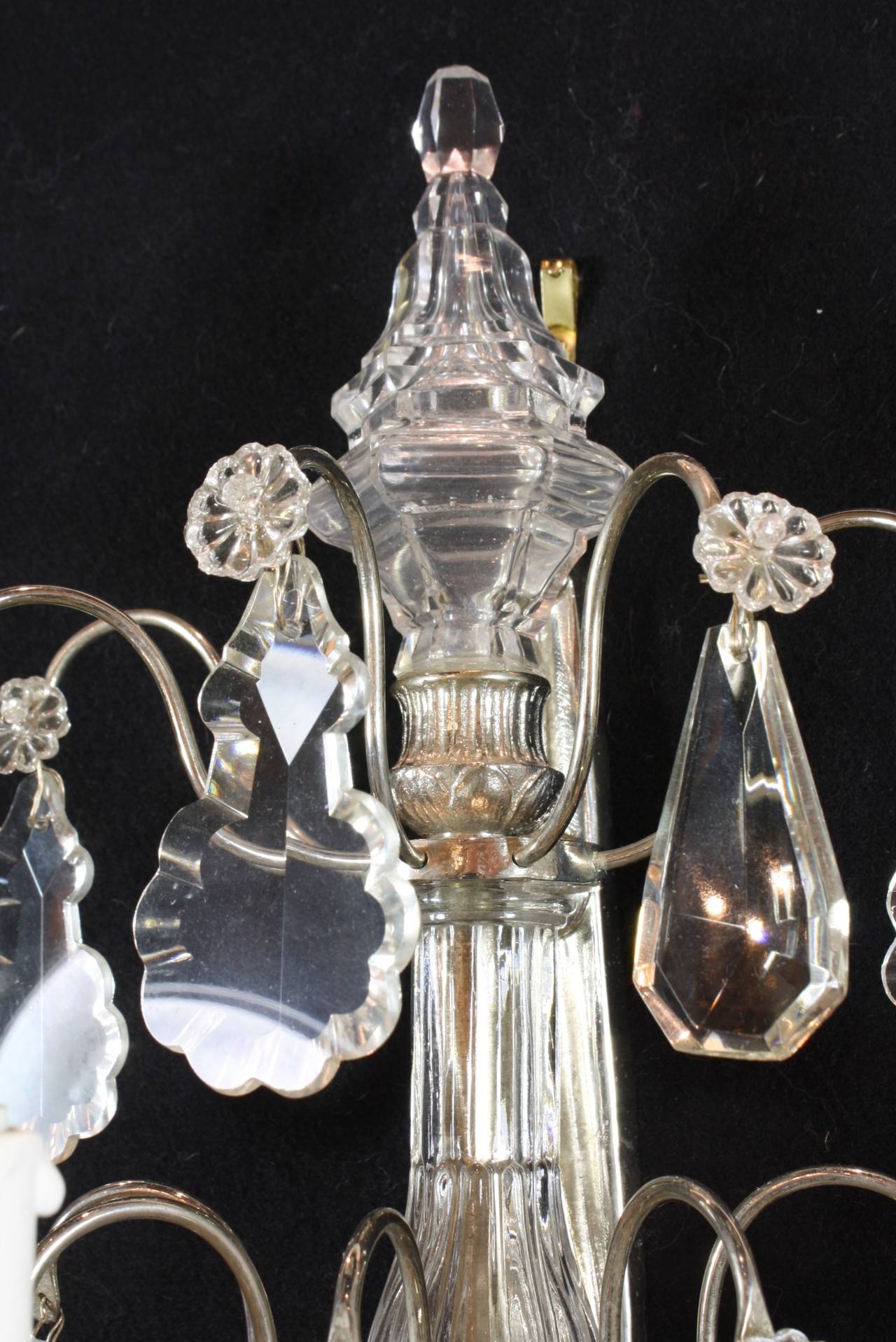 Pair of French Silvered-Bronze and Crystal Sconces 3