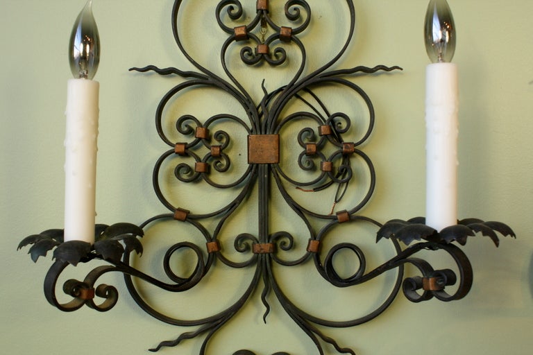 Pair of French Country Wrought Iron Sconces For Sale 1