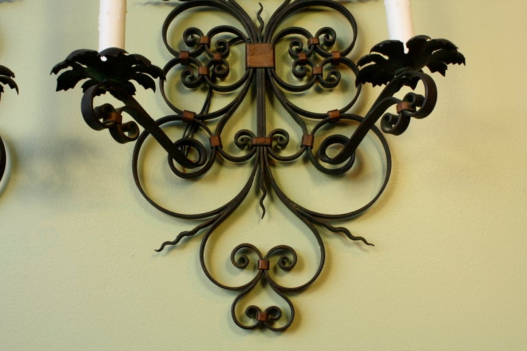 Pair of French Country Wrought Iron Sconces For Sale 2