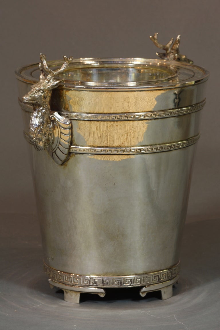 Neoclassical Pair of Sheffield Silver-Plate Wine Buckets with Stags' Heads