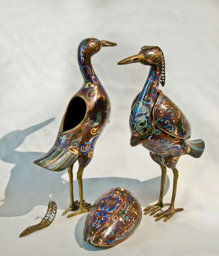 Pair Chinese Cloisonné Birds