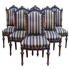 Antique Set of Six Renaissance Revival Victorian Side Chairs