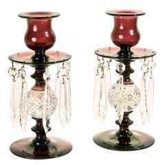 Pair of Amethyst Pairpoint Glass Candlesticks.