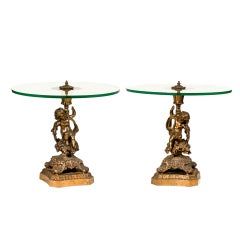 Retro Pair Gilt Cherub Occasional Tables.