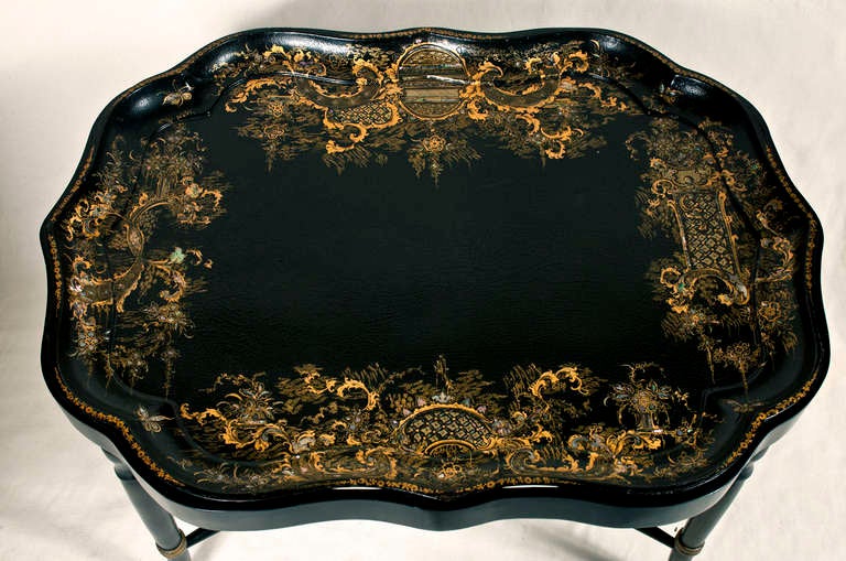 Rococo Jennens & Bettridge Signed Tray on Stand