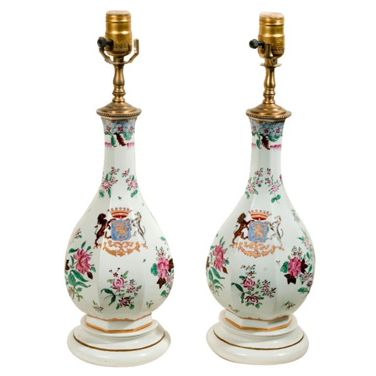 Pair of Armorial Samson Porcelain Lamps