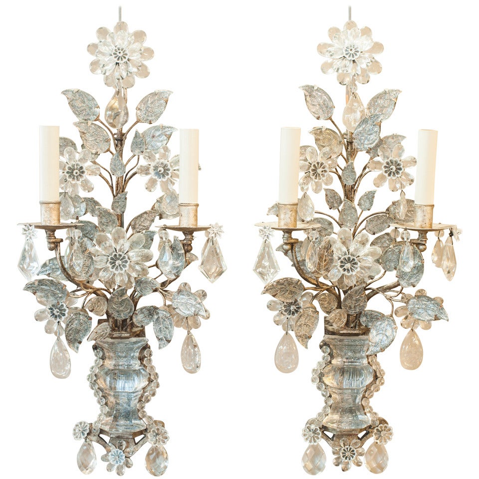 Maison Bagues Rock Crystal and Crystal Sconces