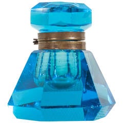 Antique Azure Blue Glass Inkwell