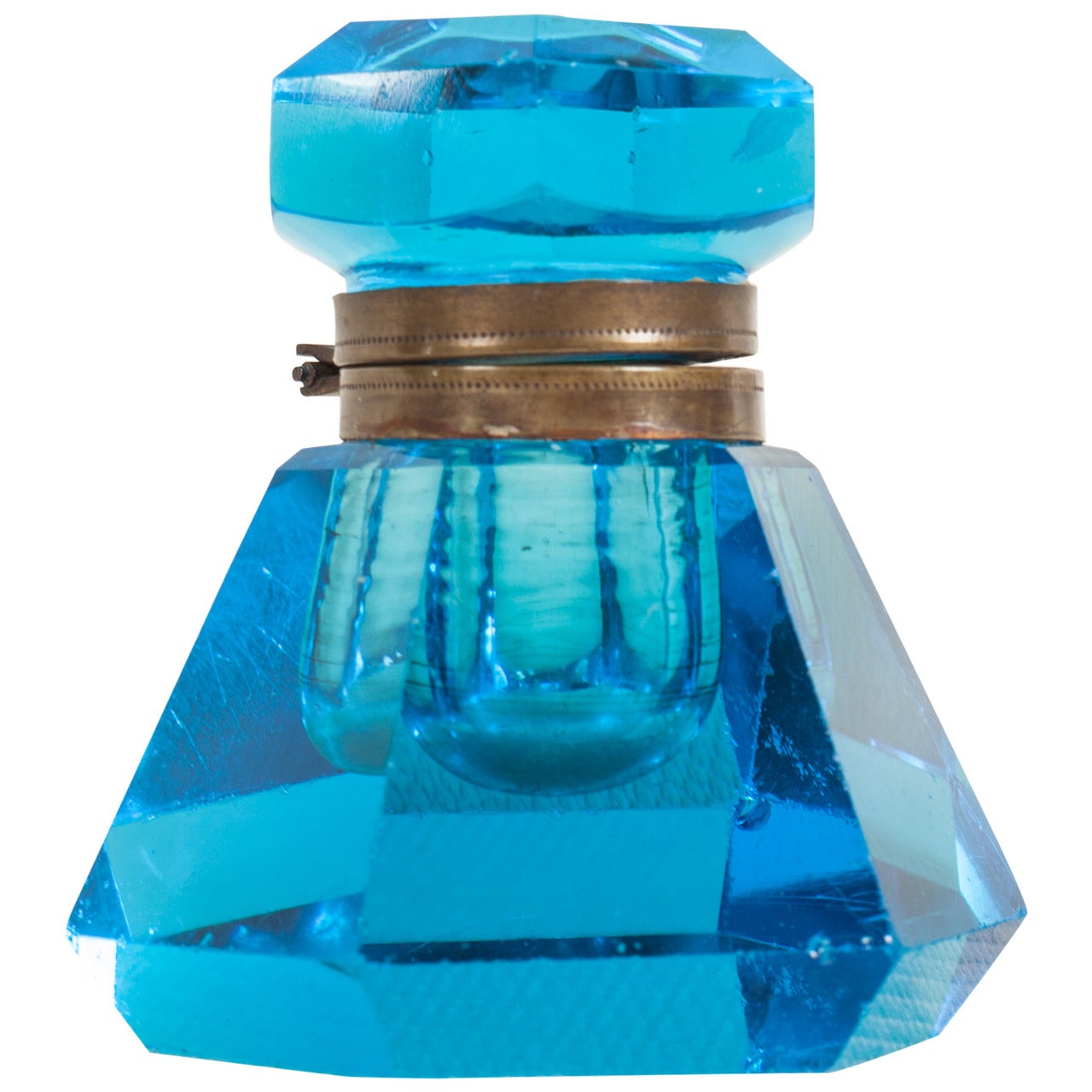 Azure Blue Glass Inkwell