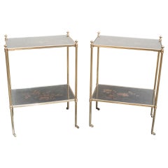 Pair of Mallett Side Tables with Chinese Lacquer Panels