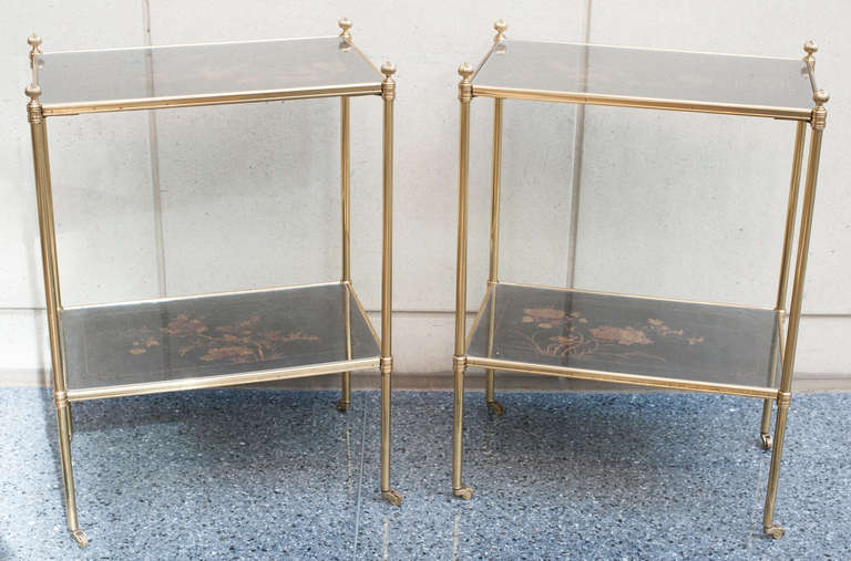 Modern Pair of Mallett Side Tables with Chinese Lacquer Panels