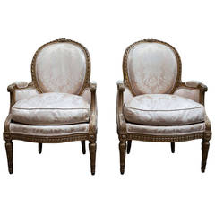 Pair of Bois Doré Louis XVI Bergères