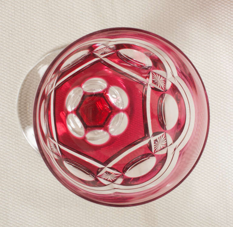 French Set of Cranberry Overlay Stemmed Glasses