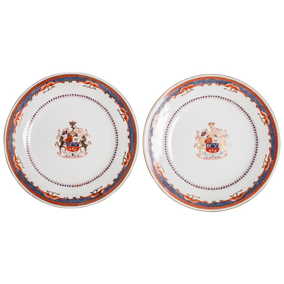 Pair of Armorial Porcelain Plates