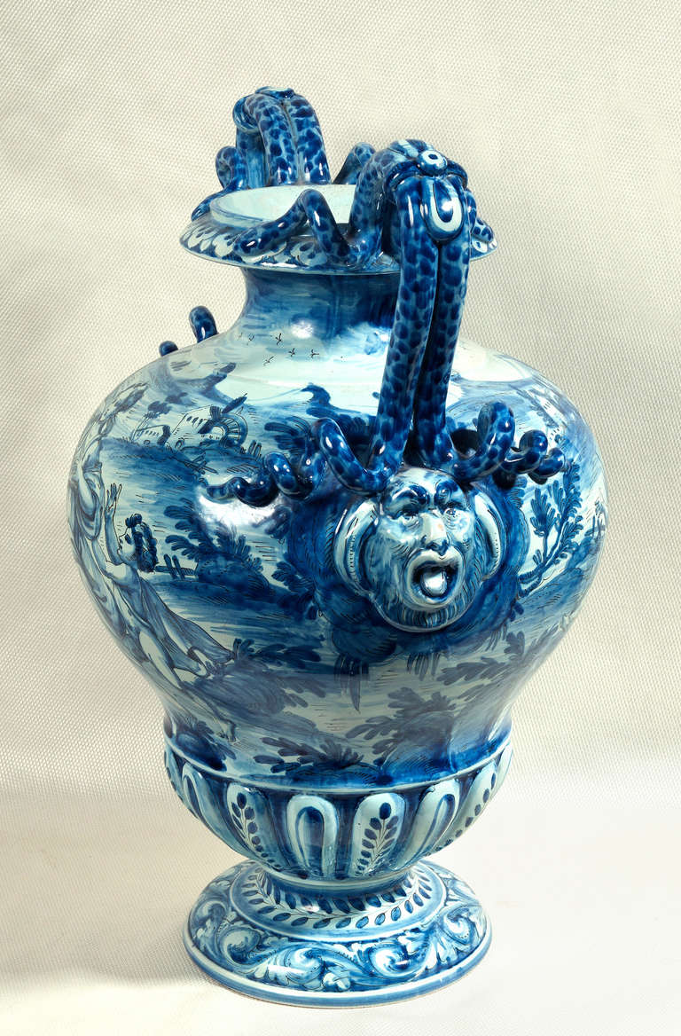 Cantagalli Italian Majolica Urn Shaped Vase In Excellent Condition In West Palm Beach, FL