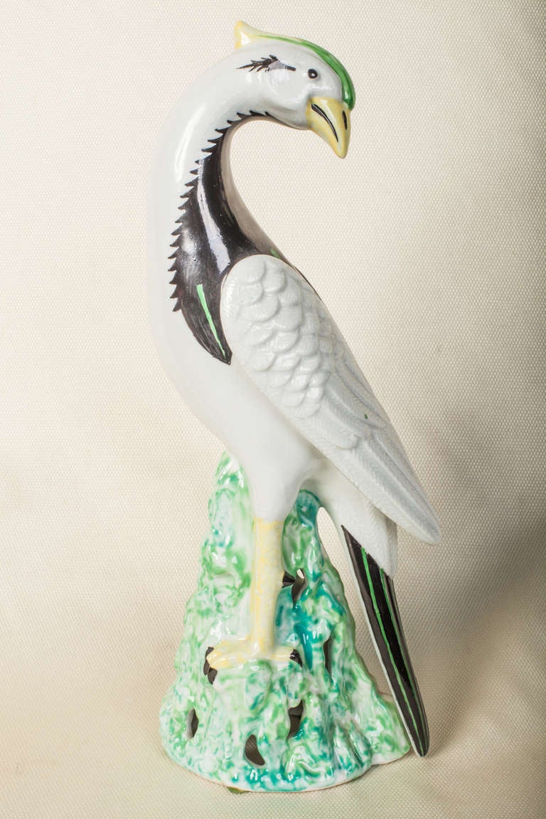 Tall Exotic French Porcelain Bird In Excellent Condition In West Palm Beach, FL