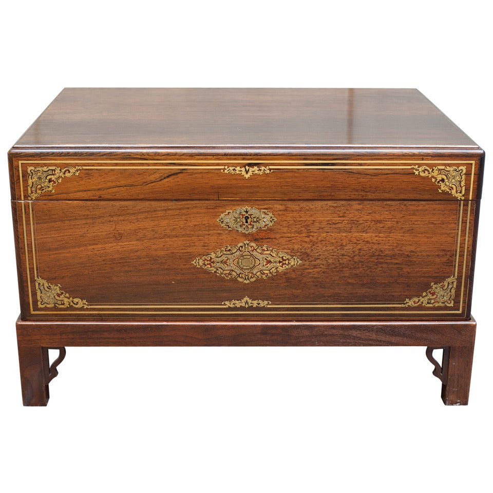 Wedding Chest with Bronze Inlay on a Custom Stand-France, c. 1860 For Sale