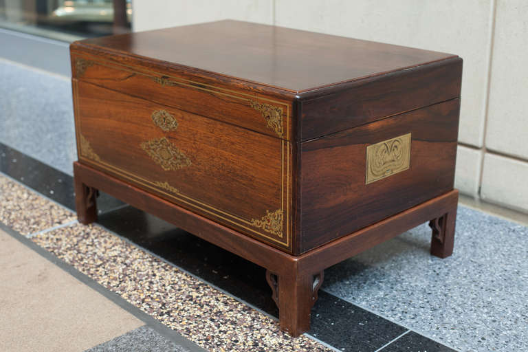 Napoleon III Wedding Chest with Bronze Inlay on a Custom Stand-France, c. 1860 For Sale