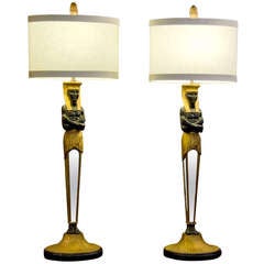 Pair of Forties Egyptian Revival Lamps