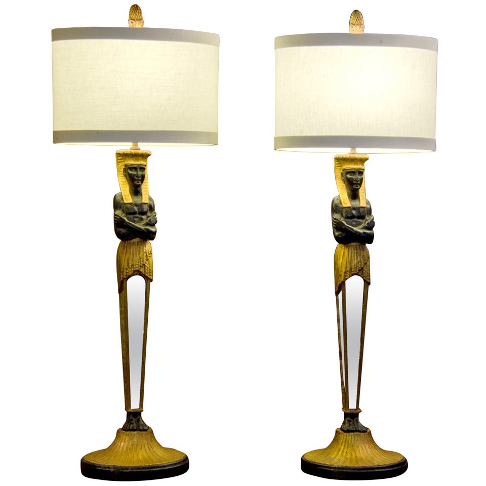 Pair of Forties Egyptian Revival Lamps