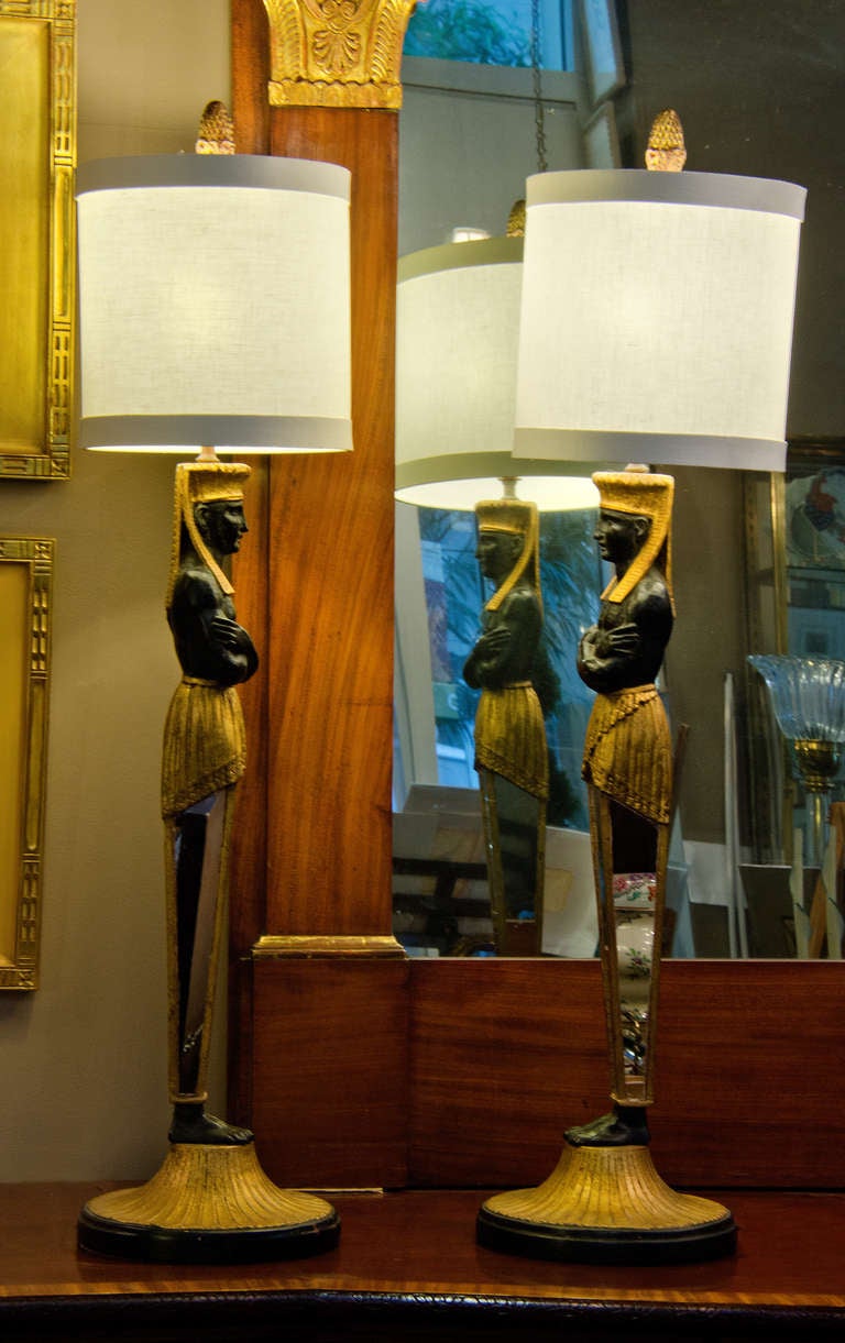 Pair of Forties Egyptian Revival Lamps In Excellent Condition In West Palm Beach, FL