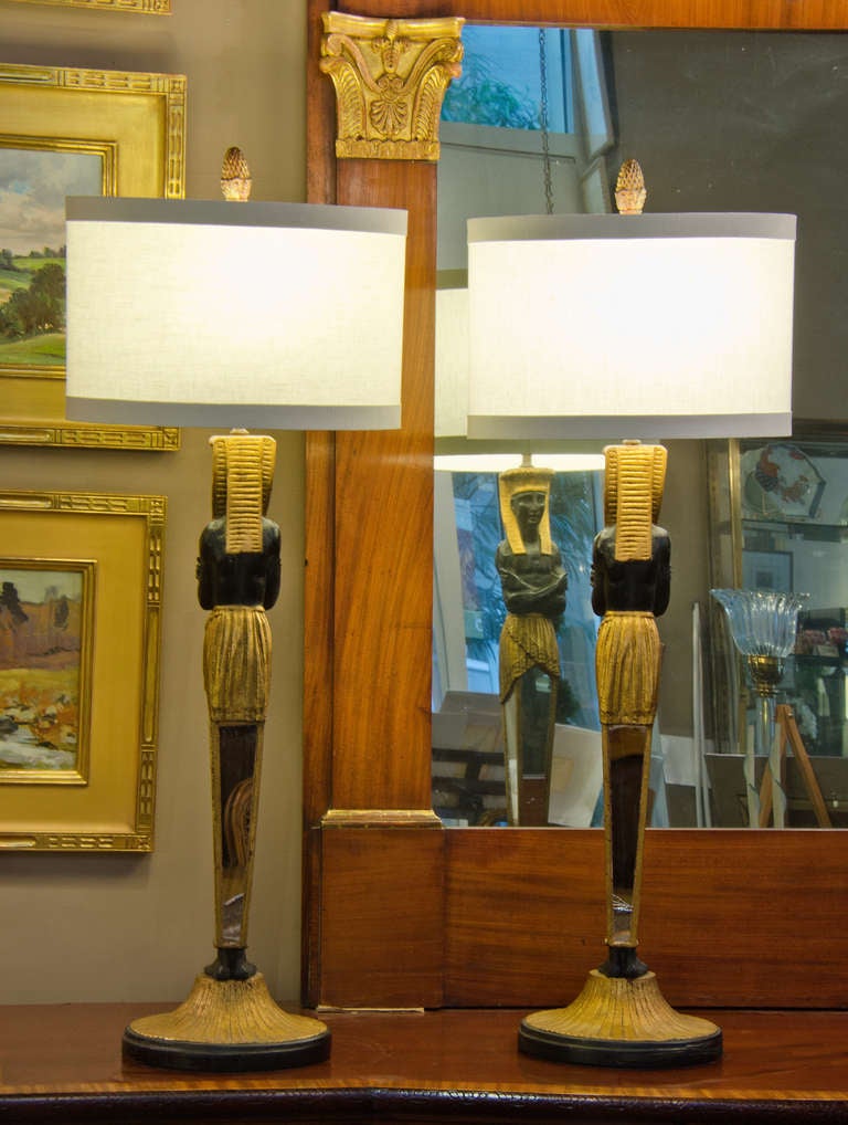 Mid-20th Century Pair of Forties Egyptian Revival Lamps