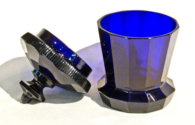 Biedermeier Cobalt Blue Covered Jar