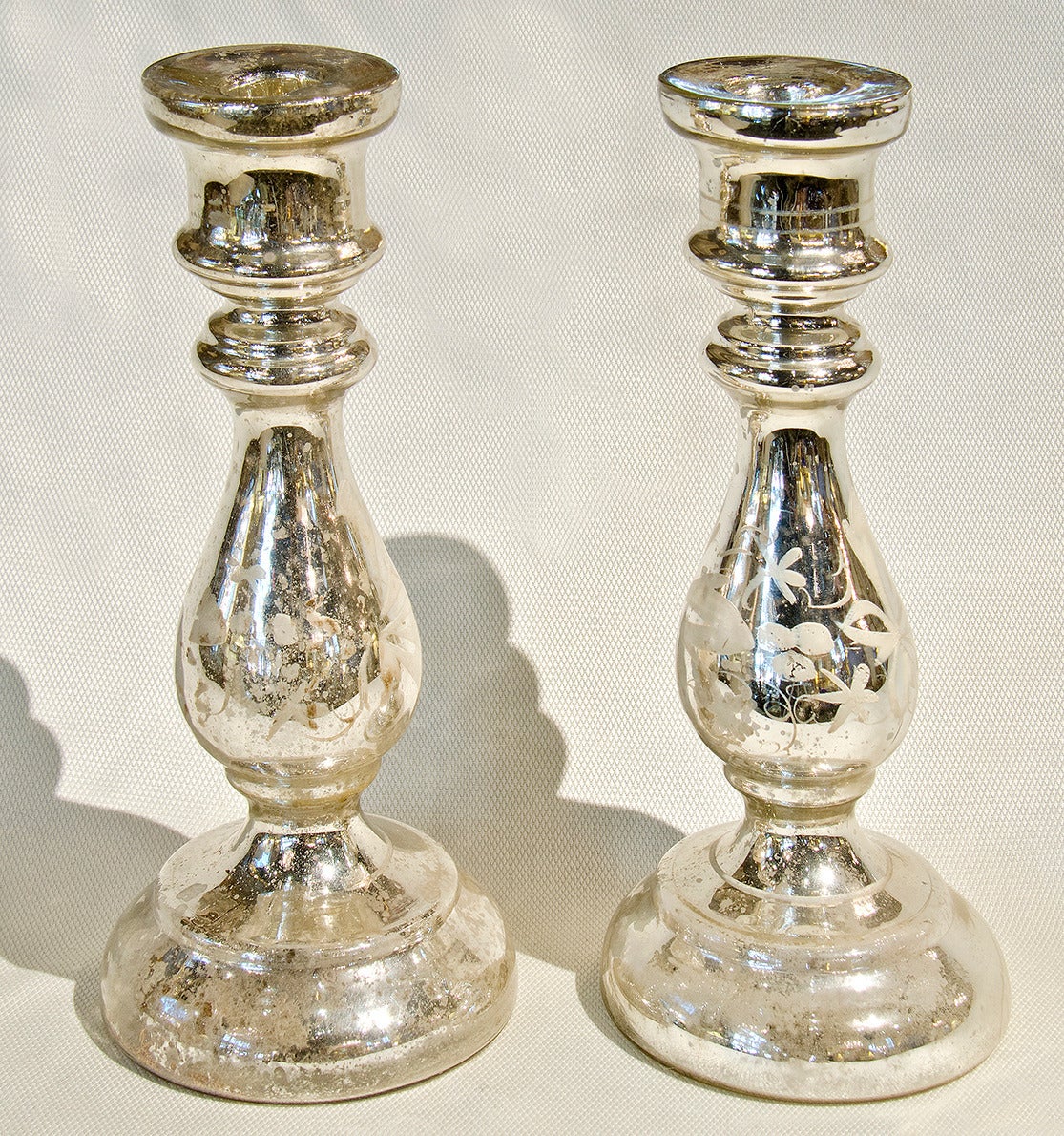 Pair of Tall Mercury Glass Candlesticks